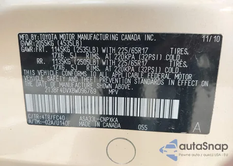 2011 Toyota Rav4 z USA, uszkodzony, nr VIN 2T3BF4DVXBW096769